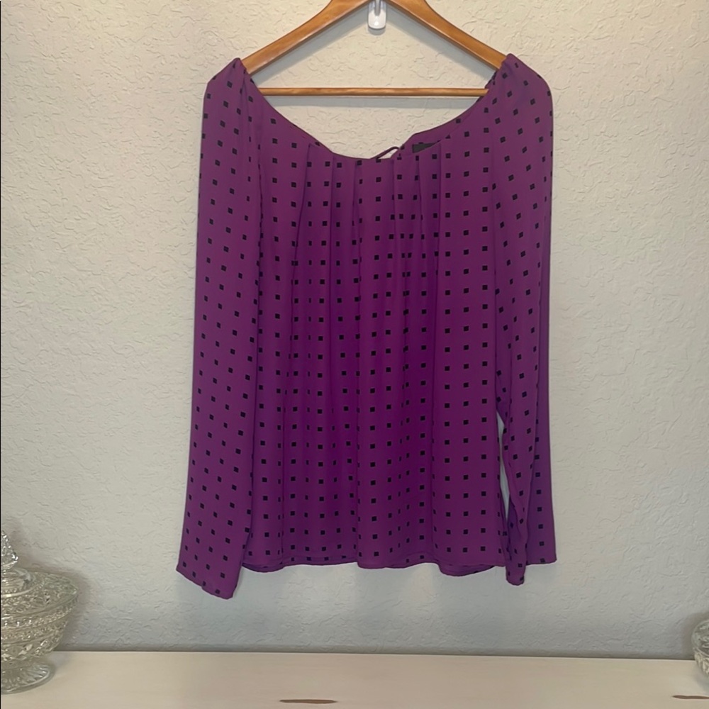 Worthington Magenta Blouse with Black Geometric Pattern